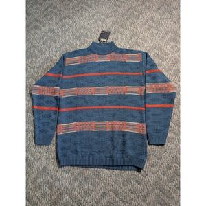 Barclay Mod Knit Mens Mock Neck Sweater Blue Orange Geometric Stripe Size 40 NWT